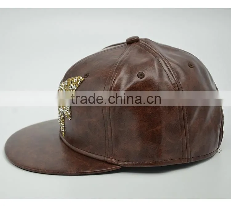 Faux leather snapback cap