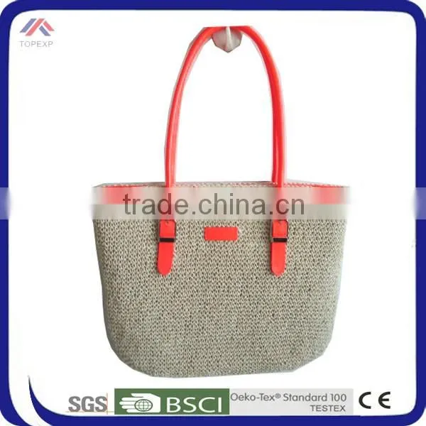 Foldable Straw Bag Bright Colored Handles