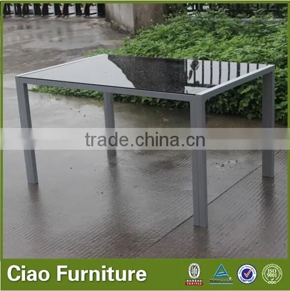Garden table patio black glass top aluminum dining table