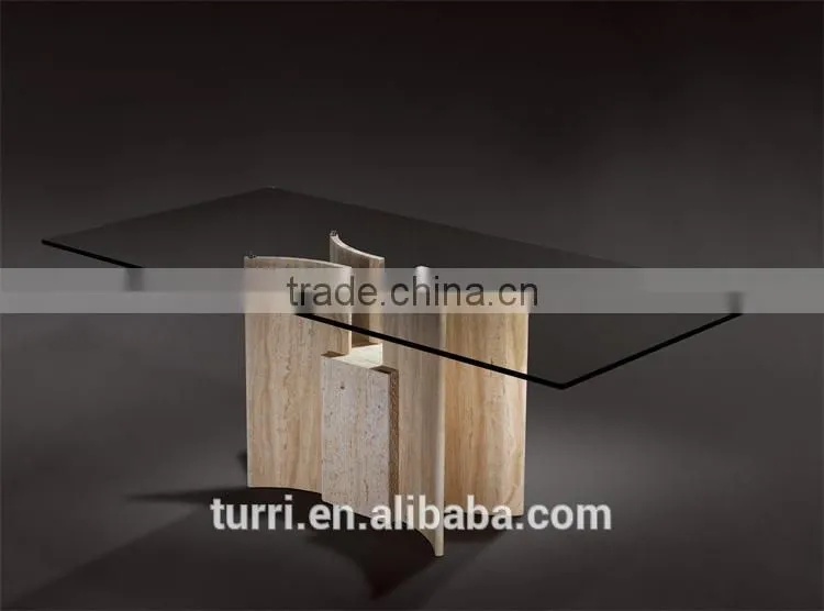 Luxury travertine marble&glass tv cabinet with wheel