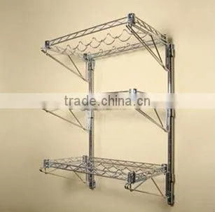 14"d 3 Shelf Chrome Wire Wall Mounted Wine Shelving Kit