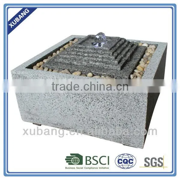 garden pyramid fountain with square base with lighted fountain