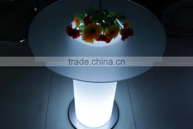 Hot sale led luminous round-shaped glass top dining table