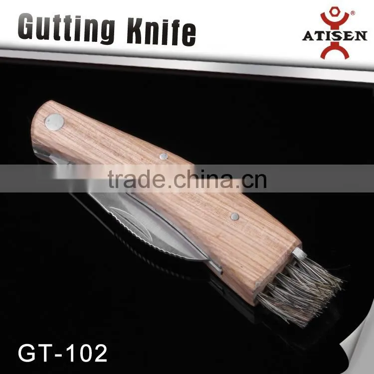 Hight Quality Folding wooden handle Mushroom Knife With Brush and tweezers GT-102