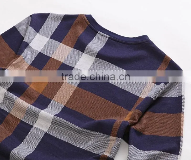 Raidyboer Men's check long sleeve t shirt (cotton/polyester ) with round neck