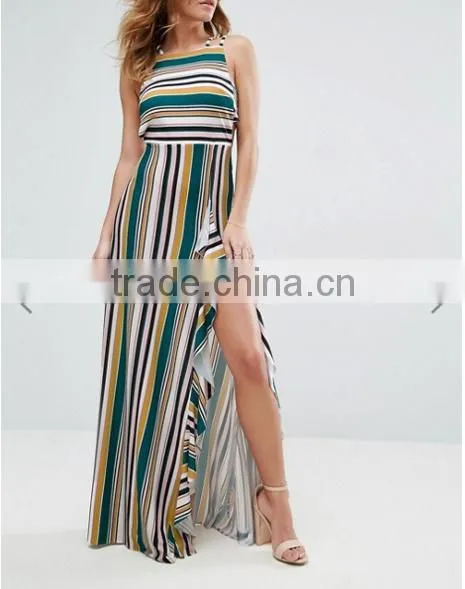 Women clothing/ Striped Strappy Bow Back Maxi Dress