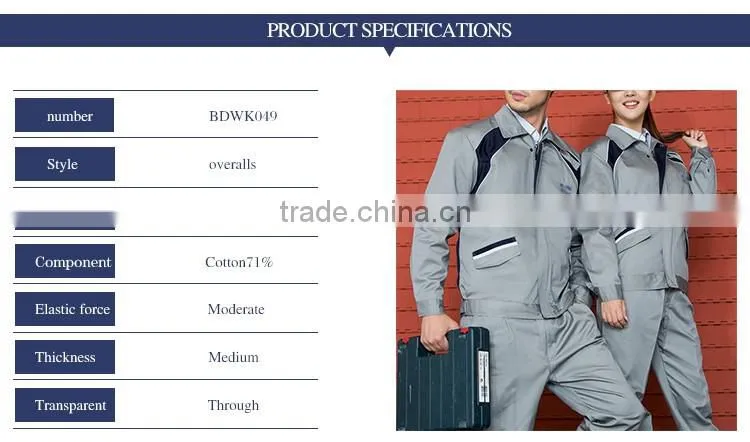 Custom Grey Cotton Engineer Work Uniform Jacket And Pants