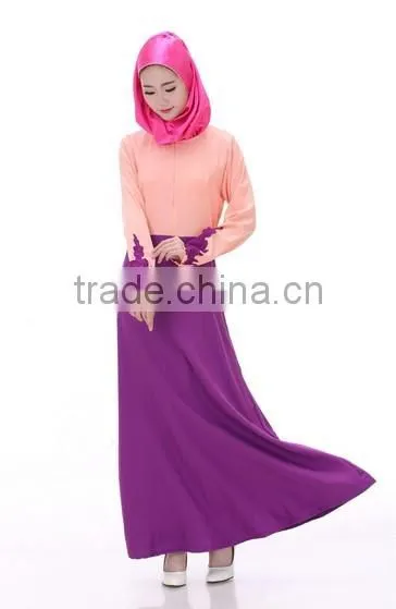 fashion long sleeve lace zip women long dress muslim