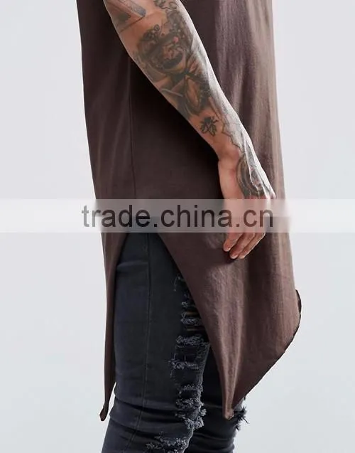 Hip hop fashion men longline cap sleeve asymmetric hem blank t-shirts wholesale
