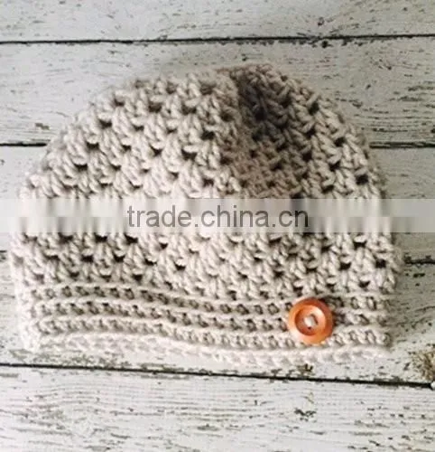 Wood Button Pony Tail Holder Crochet Hat