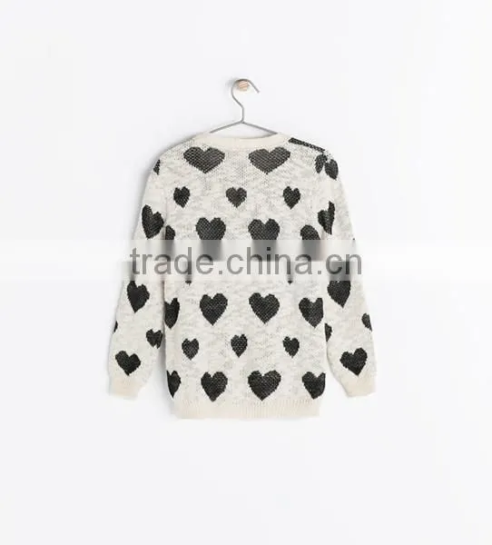 2014 Girl's sweet long sleeve heart pattern jacquard cardigan sweater