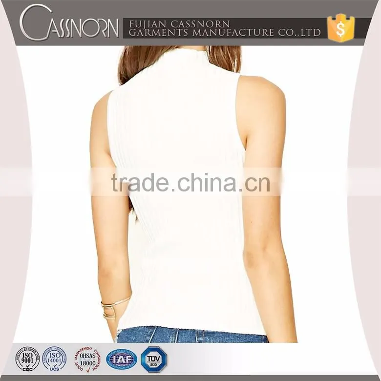 women custom white sleeveless knitted sweater