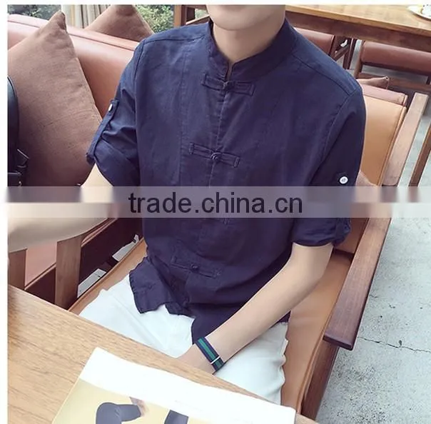 Cultivate one's morality short sleeve shirt cotton and linen men