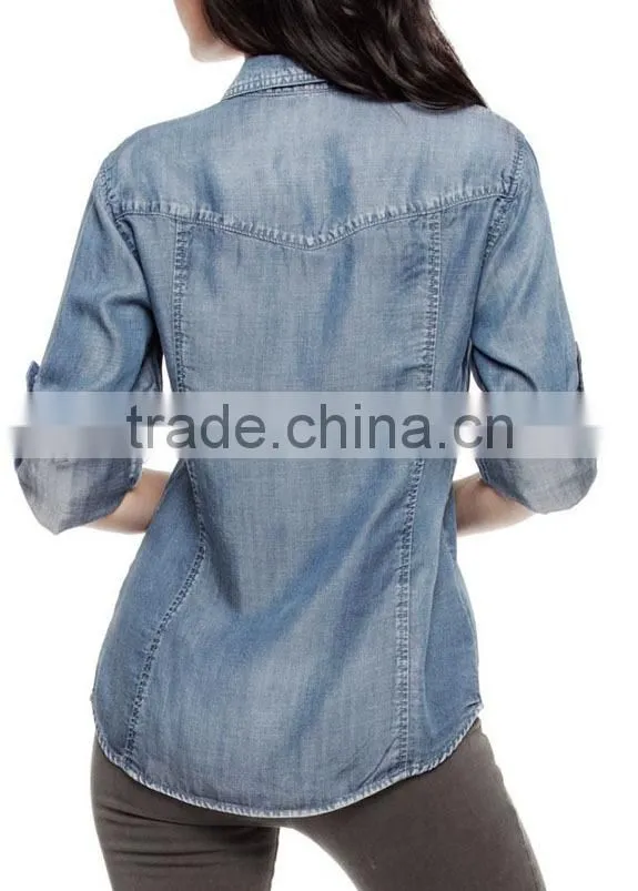 2015 Fitted button down girl's fashion jeans shirt OEM service wholesale new luxury Casual Shirt Slim Fit Stylish Dress Shirts