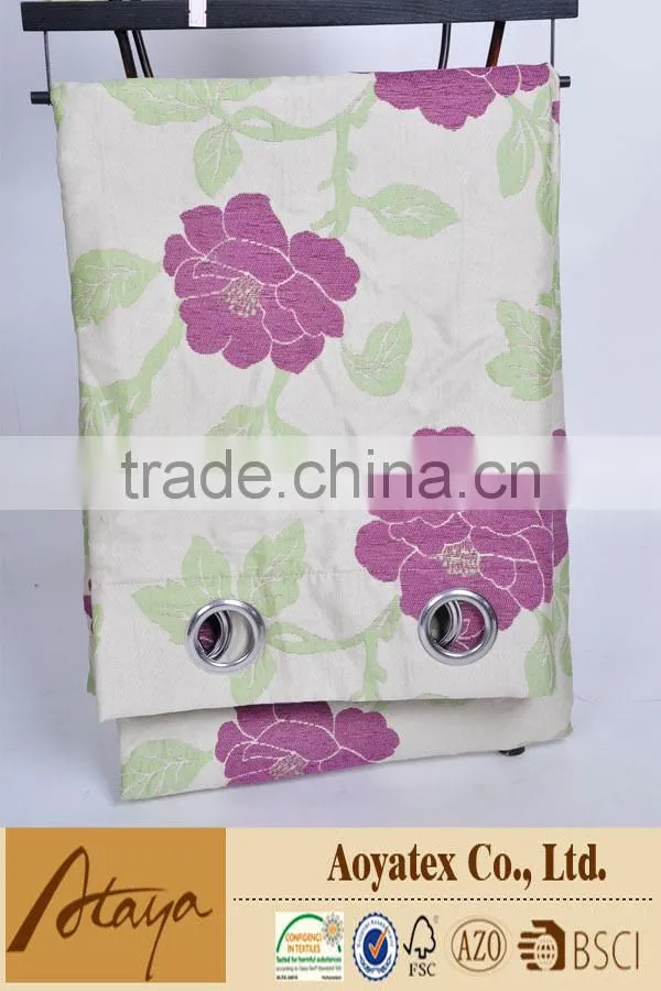 100% polyester hot selling jacquard new design flower curtain pack pp bag and insert