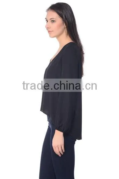 Womens Casual fashion blouses 2017 new designs long sleeve V Neck loose blouses for girls
