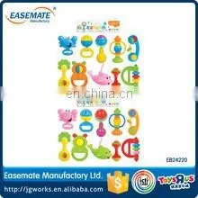 Hot selling plastic funny baby rattle and teether three color ball two-headed bear