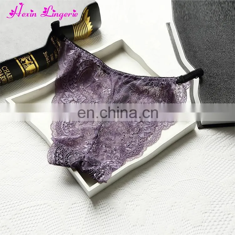 Drop Free Shipping Purple Soft Embroidery Sexy Lace Womens Transparent Sheer Panties