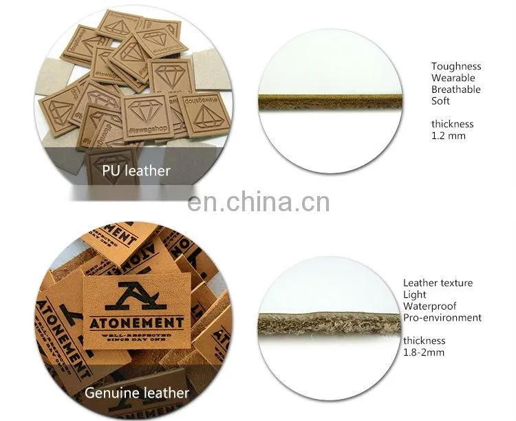 Pu handmade custom metal logo leather clothing label for garment