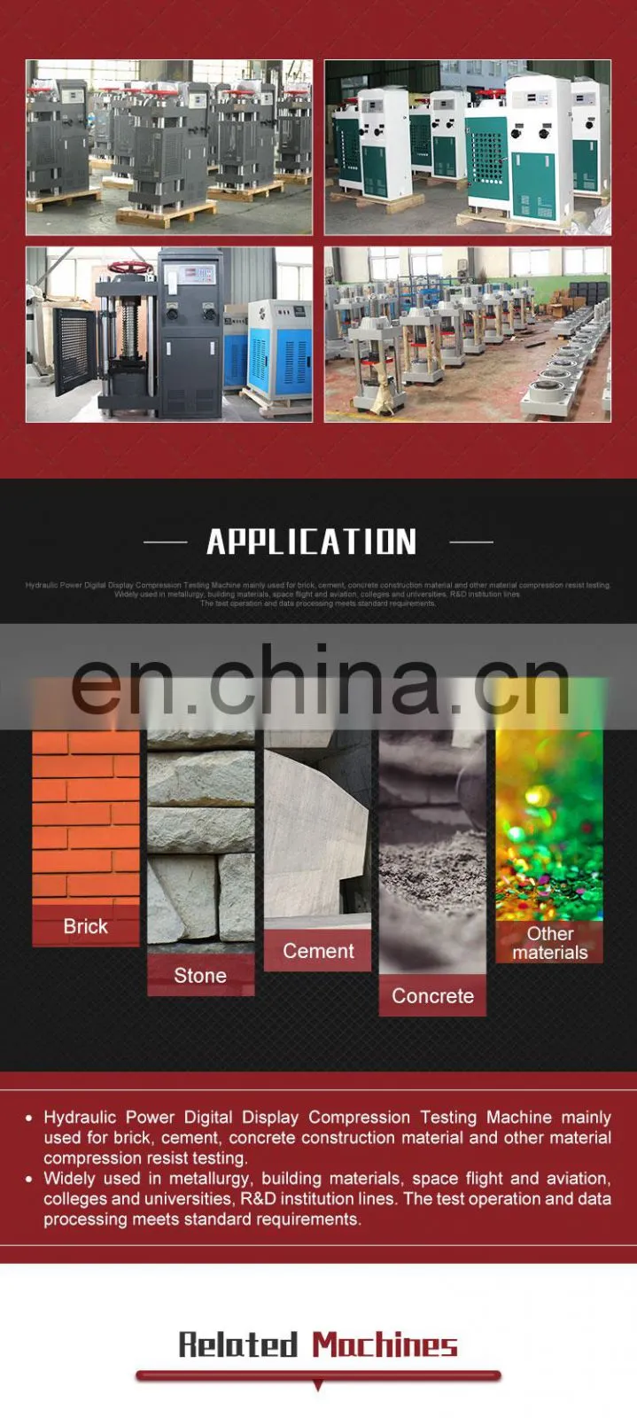 Hot selling hydraulic brick compression 200ton equipment compressive strength testing machine concrete made in China