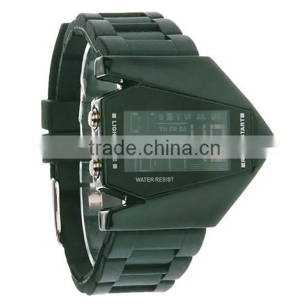 Hot lovely new fashion silicone stealth aircraft led watch