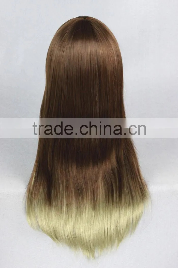 High Quality 65cm Medium Long Straight Blond&Green Mixed Lolita Wig Synthetic Anime Wig Cosplay Hair Wig Party Wig