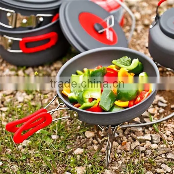 All in One Aluminum Oxide Outdoor Camping Pot Set Hiking Backpacking Cookout Picnic Cookware Teapot Coffee Kettle Set