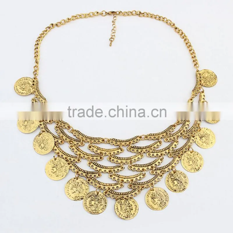 Hot sale short chain gold and silver necklace coin tassel necklace wholesale