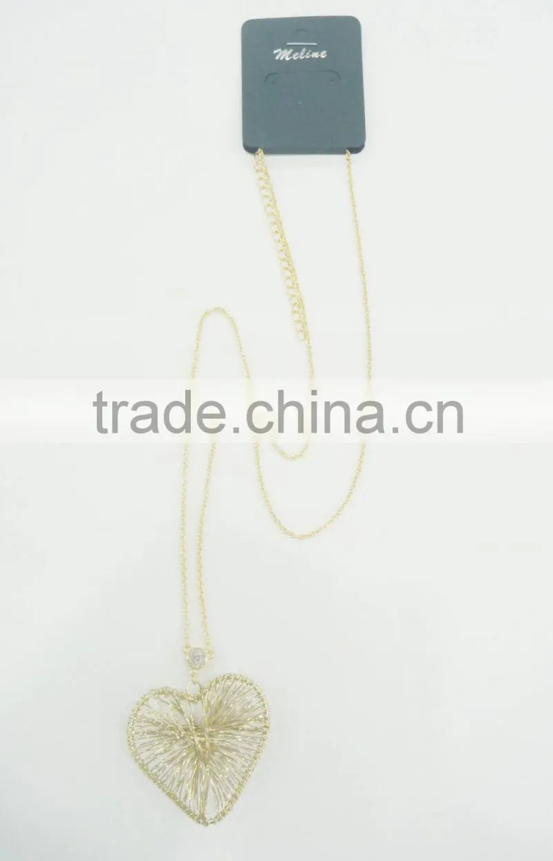 FASHION METAL WIRE WRAPPED HEART PENDANT NECKLACE WITH CRYSTAL STONE