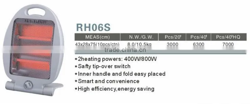 2heating 400W/800W CE/GS/ROHS safety tip over swtich inner handle easy placed electric heater quartz heater for home