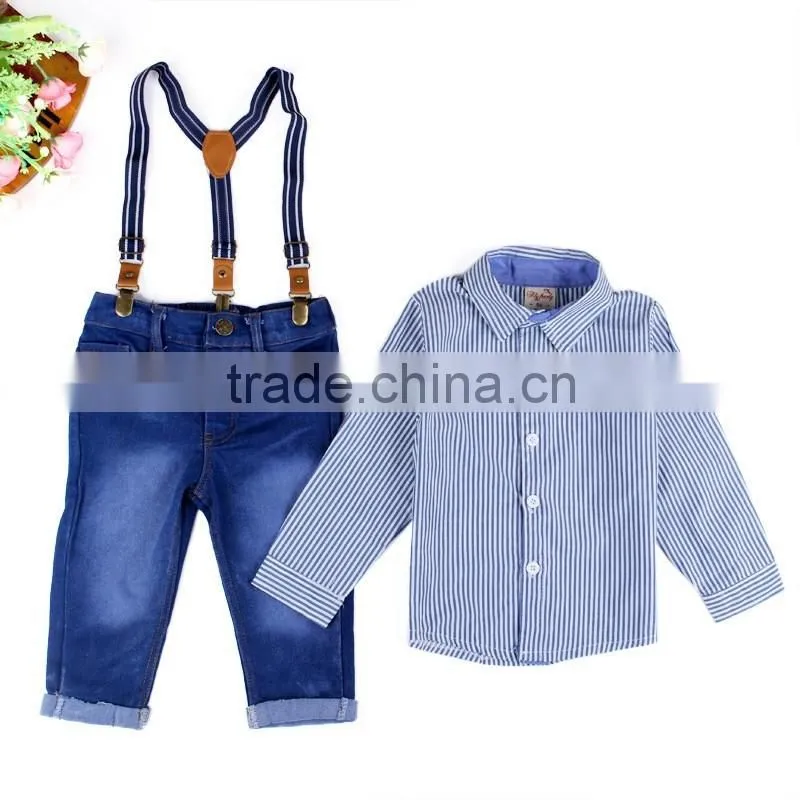 2016 Spring & Autumn Baby Boy Clothing Set European Style Handsome Boy Strip Jeans + Shirts