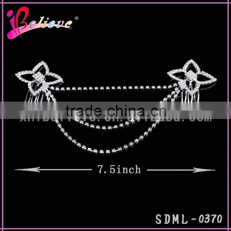 Small MOQ wedding hair jewelry wholesale claw head chain crystal hair jewelry for bridal