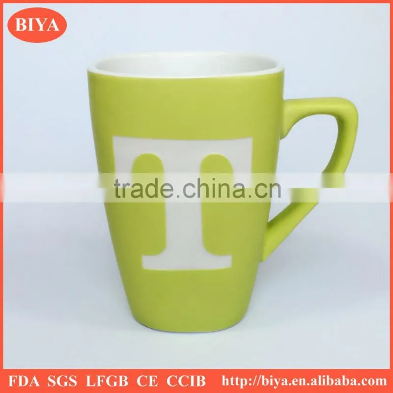 print mug 2016 Cheap stoneware mug sandblast letters coffee tea mug with handle