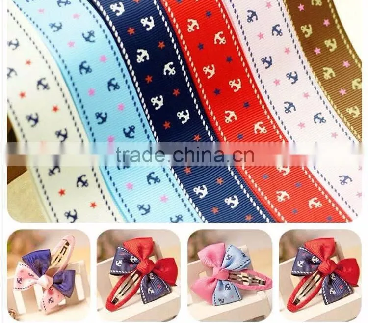 Welcome customize print ribbon,DIY Bowknot Jewelry Accessories Ribbon, Hot sale Classic 2.5cm wide anchor colorful Ribbons