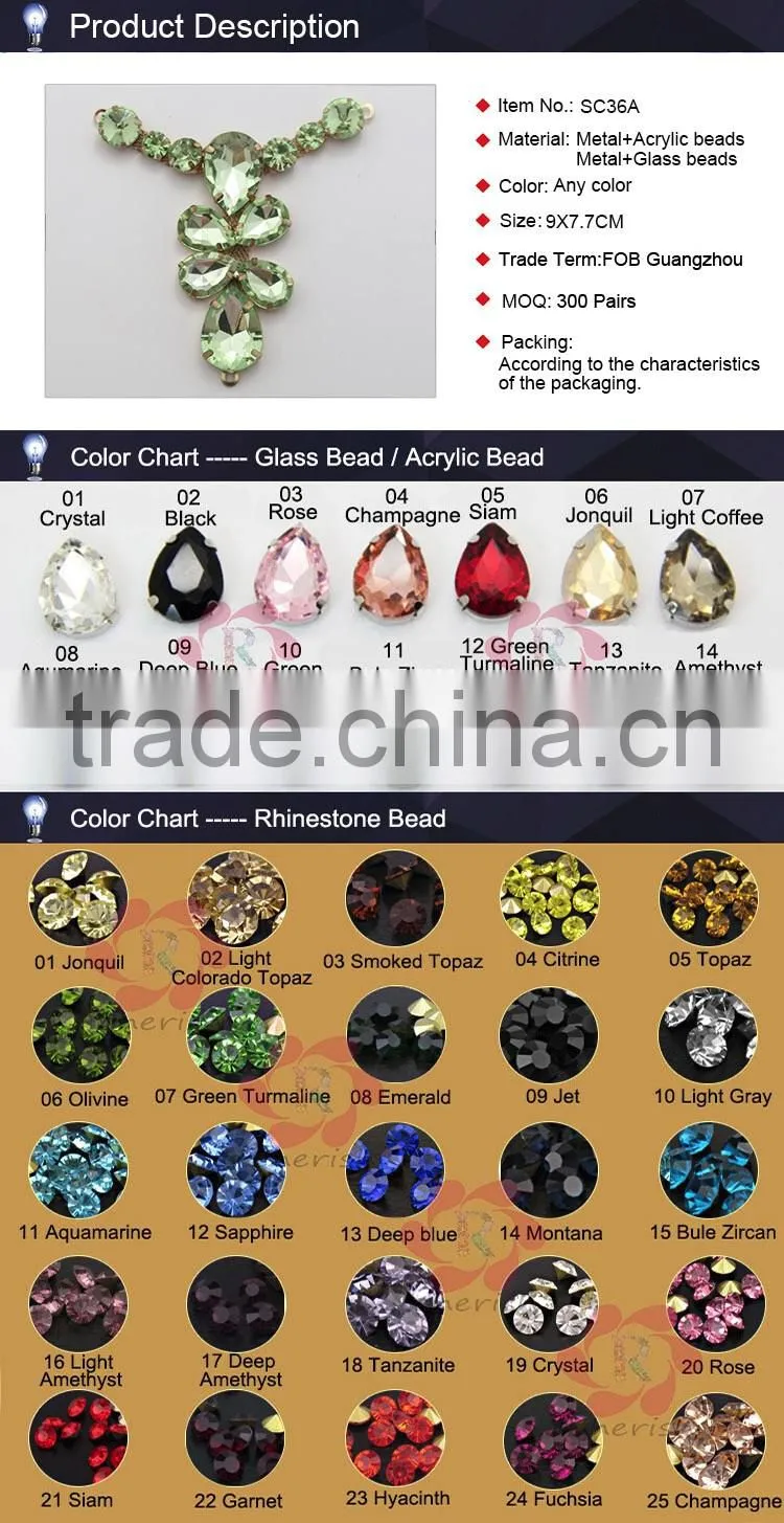 Hot sale green color glass stones crystals ladies sandals decorations accessories