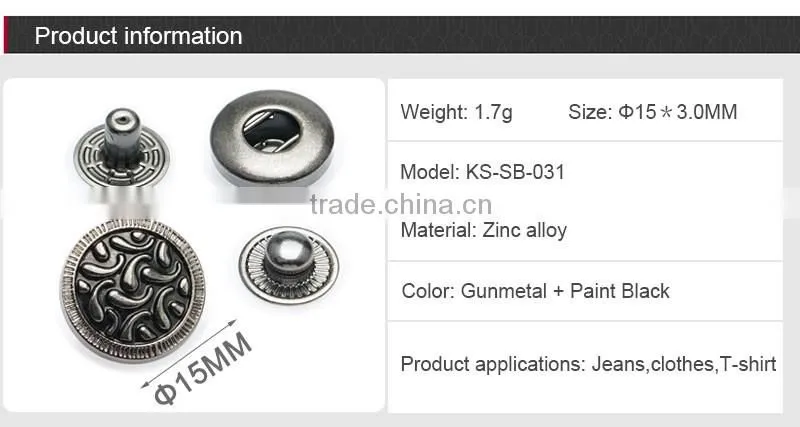 Hot Sale Gunmetal Custom Metal Pree Button