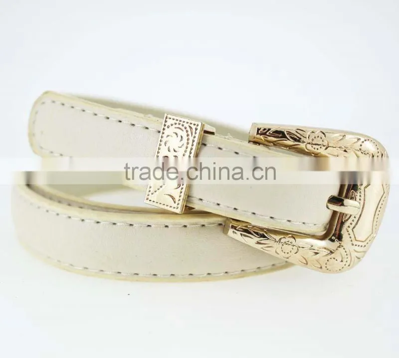 2015 fashion dress PU leather belt with shiny gold buckles in YiWu factory