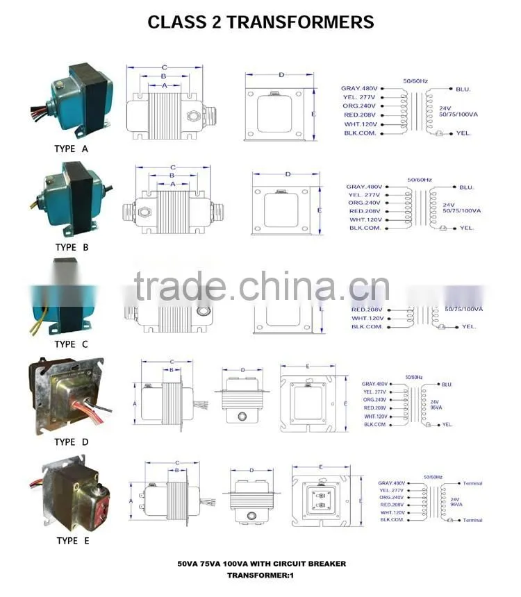 UL CUL CSA CE 120V ac class 2 transformer for garage door opener, UL control transformer
