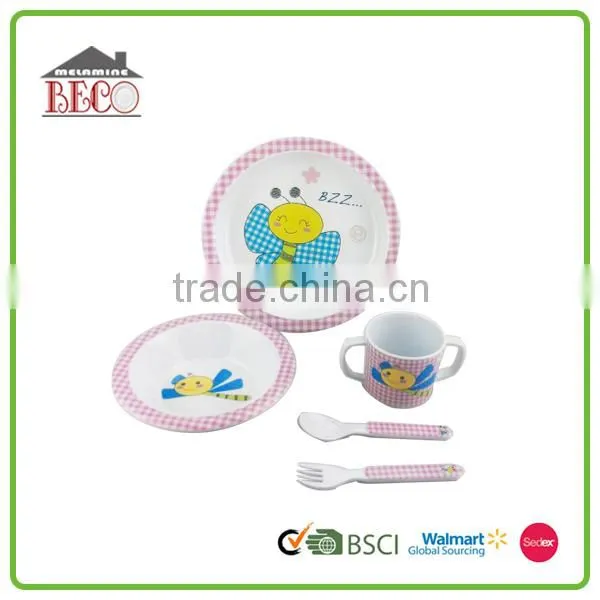 Lovely fine children dinner set, melamine dinner set brands, new design unbreakable melamine 5pcs children dinner set