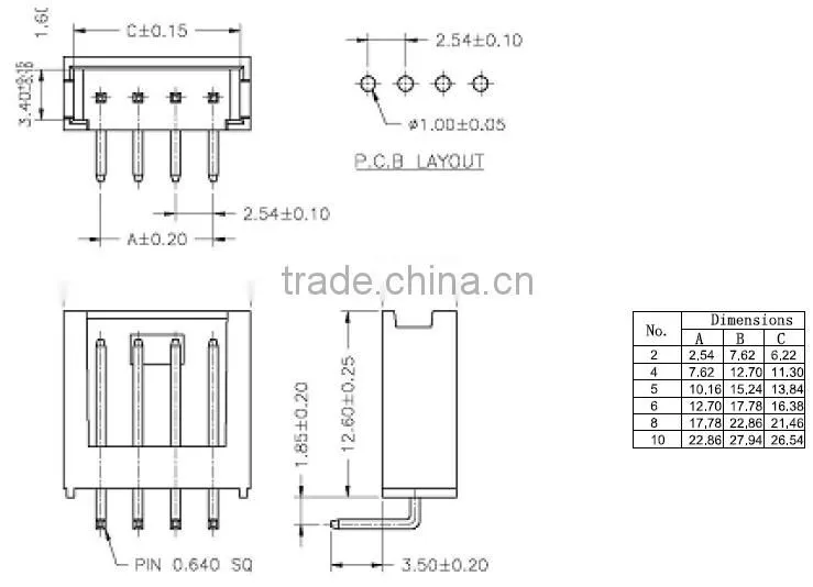 Pitch:2.54mm 90 Degree Wafer connector Single Row Right Angle Dip Type