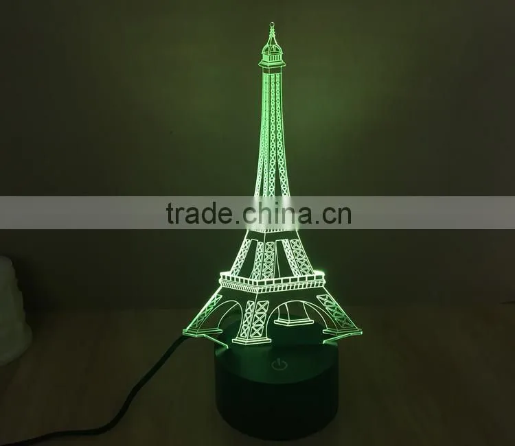 3D Colorful Led Romantic Creative Desk Bedroom Eiffel Tower Shape Night Light Lamp desk decoration birthday gifts