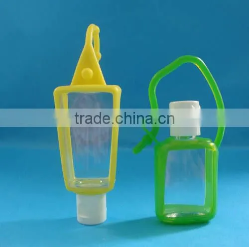 hot sale plastic hand sanitizer bottle with silicone holder, 30ml cute hand gel bottle