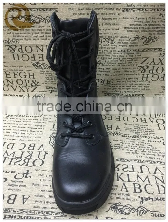 Black genuine leather army military police tactical boots with zipper