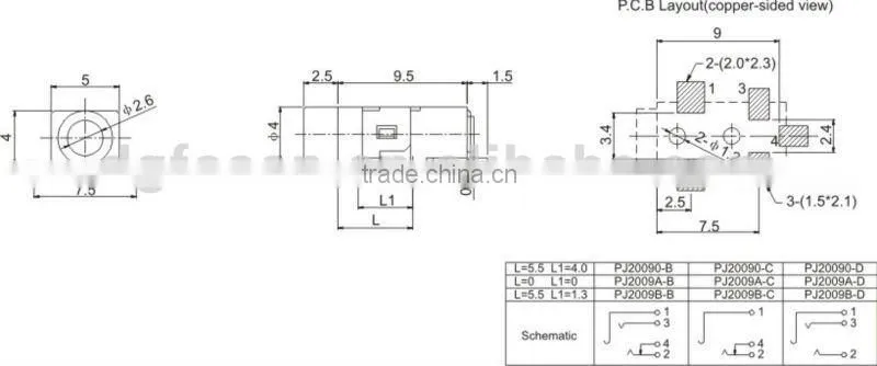 smt audio jack stereo phone jack 5 pin 2.5mm smt phone jack PJ2009A