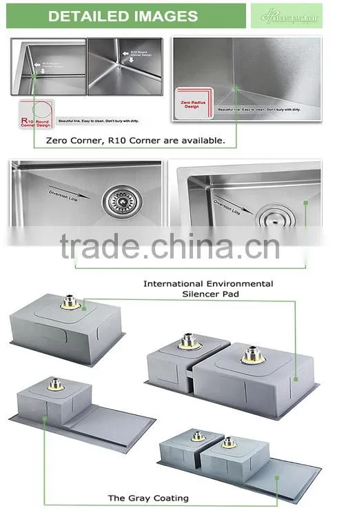 16 gague 18 gague stainless steel undermount rectangular single bowl kitchen sink