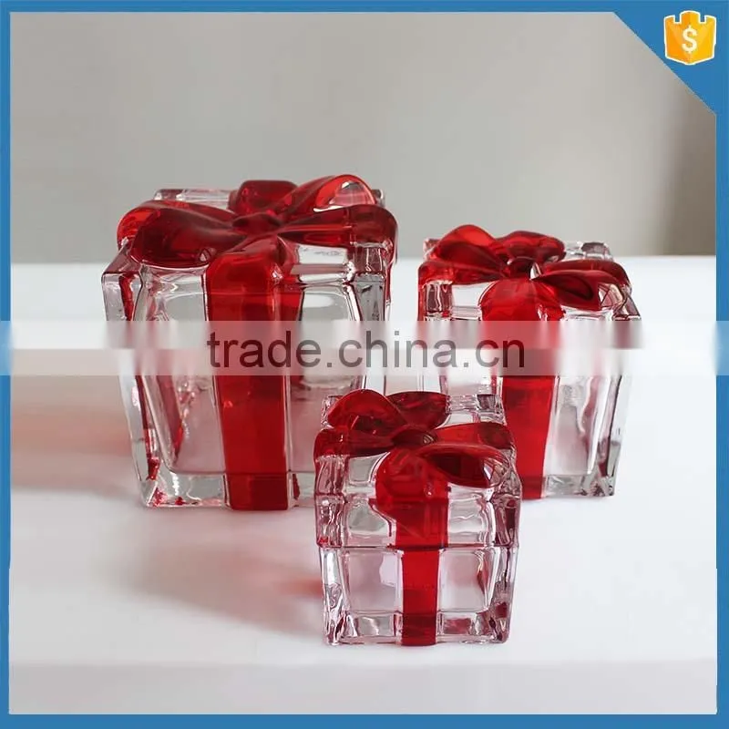 beautiful crystal container square bowknot tap glass candy jar