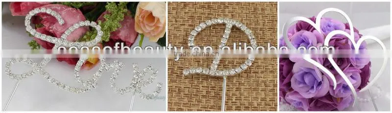 rhinestone glass wedding double heart cake topper
