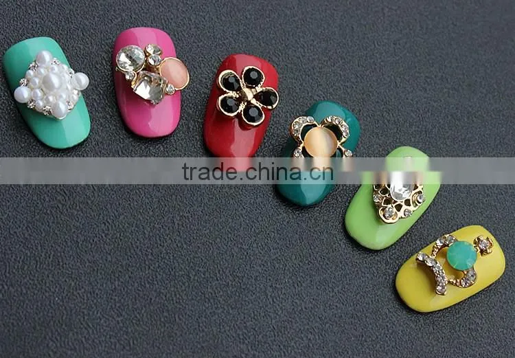 gold plating no fading color drop bow pearl big stone crown nail metal jewelry