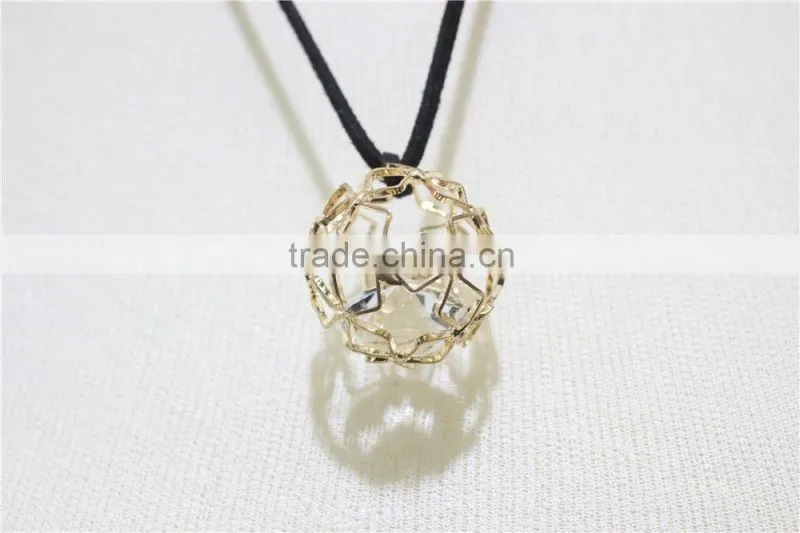 Goldtone Star Ball Cage Clear Diamond w/ Black String Pendant Necklace 2016 Fashion Style Wholesale