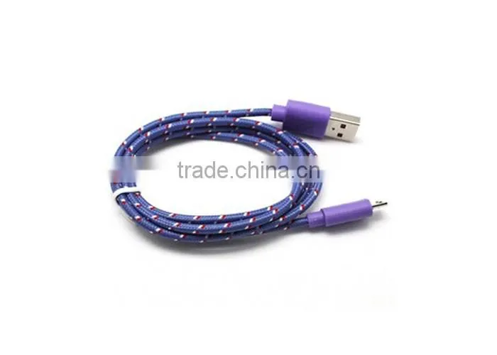 Mike V8 braided wire micro usb charging cable for Samsung 1m length red.blue,green,black